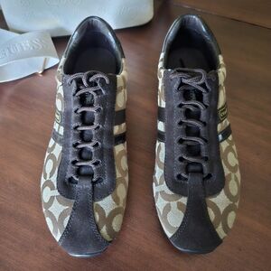 Coach Canvas Sneakers Kathleen Signature Monogram Pattern Designer sz 8.5M